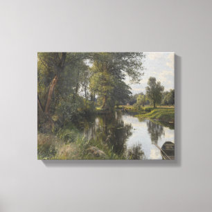 Peder Monsted - Sommerlandschaft mit Flussufer Leinwanddruck