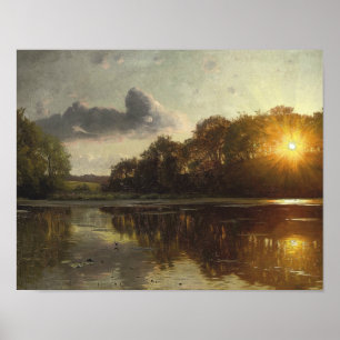 Peder Monsted - Sonnenuntergang über dem Waldsee Poster