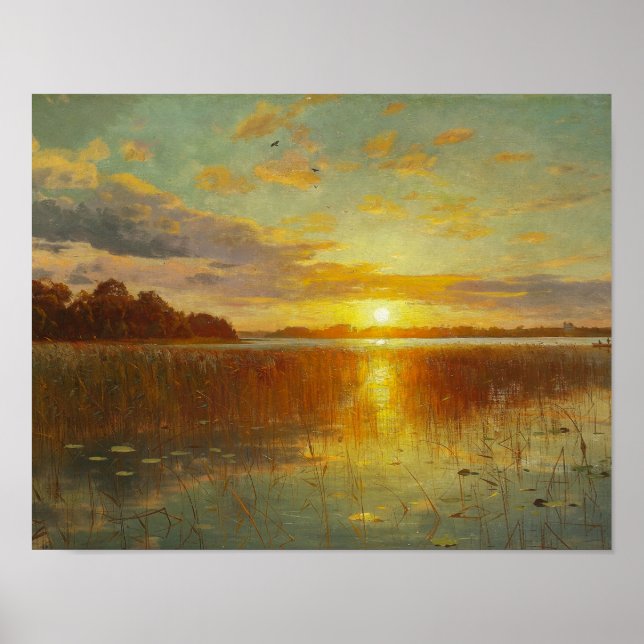 Peder Monsted - Sonnenuntergang über einem dänisch Poster (Vorne)
