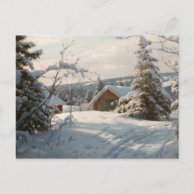 Peder Monsted - Sunlit Winterlandschaft Postkarte (Vorderseite)