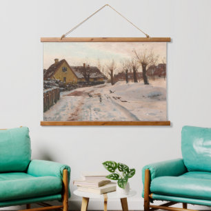 Peder Mønsted Vintag Winterlandschaft 1915 Wandteppich Mit Holzrahmen