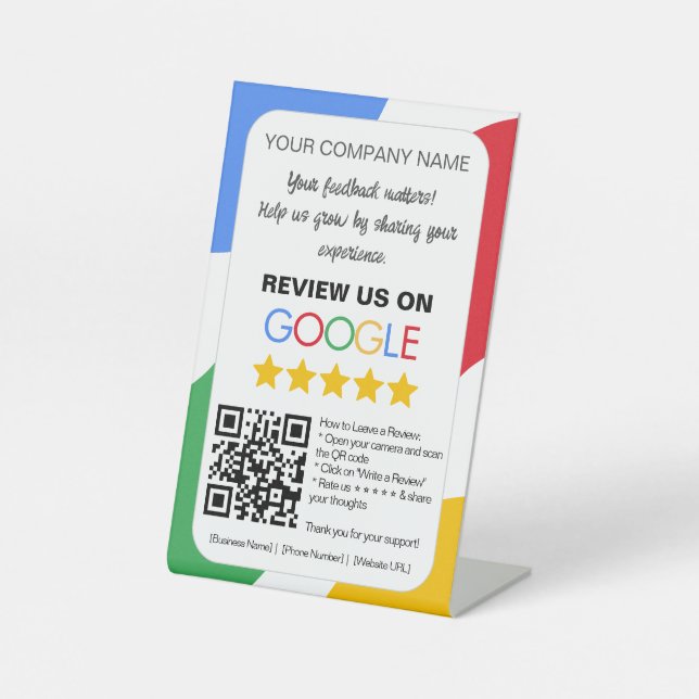 Pedestal Sign "Review Uon Google" Sockelschild (Vorderseite)