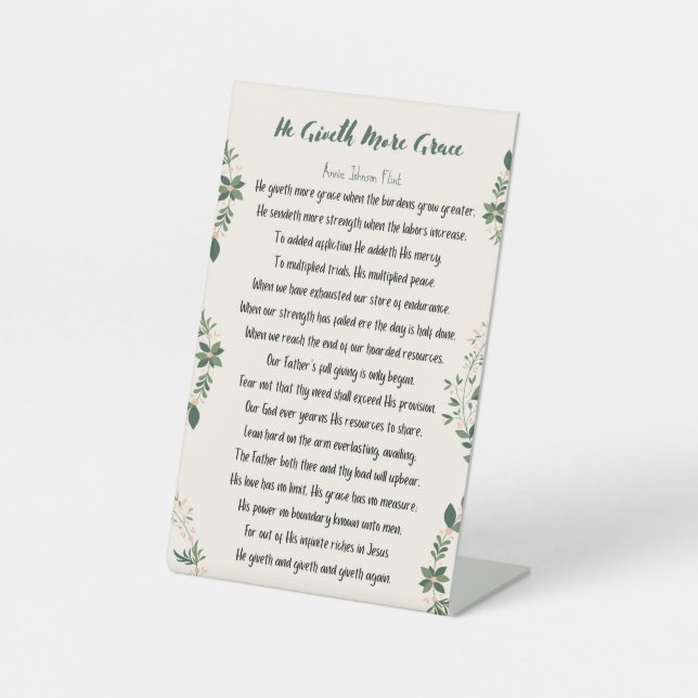 Pedestal-Zeichen - Er gibt mehr Grace Sockelschild (Vorderseite)