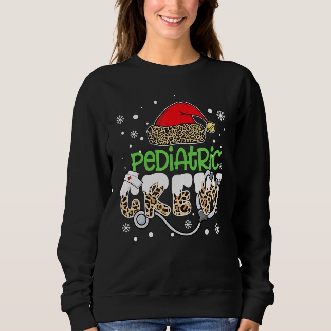 Pediatric Crew Leopard Santa Hat Stethoscope Nurse Sweatshirt (Vorderseite)