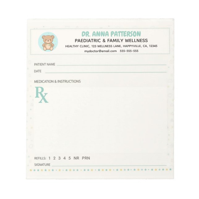 Pediatrician Doctor Prescription Notizblock (Vorderseite)