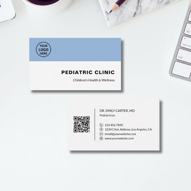 Pediatrician Pediatric Clinic Doctor Logo QR  Visitenkarte (Pediatrician Pediatric Clinic Doctor Logo QR Business Card)