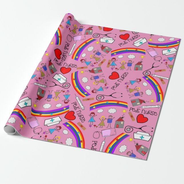 Pediatrics Nurse Gift Wrap Kids Art Theme Geschenkpapier (Ungerollt)