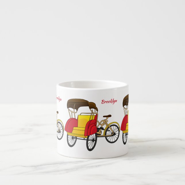Pedicab Rickshaw Cartoon Illustration Espressotasse (Vorderseite)
