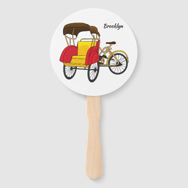 Pedicab Rickshaw Cartoon Illustration Fächer (Vorderseite)