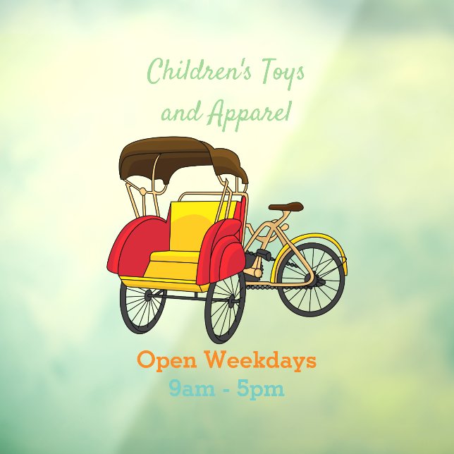 Pedicab Rickshaw Cartoon Illustration Fensteraufkleber (Blatt 3)