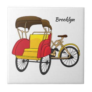 Pedicab Rickshaw Cartoon Illustration Fliese