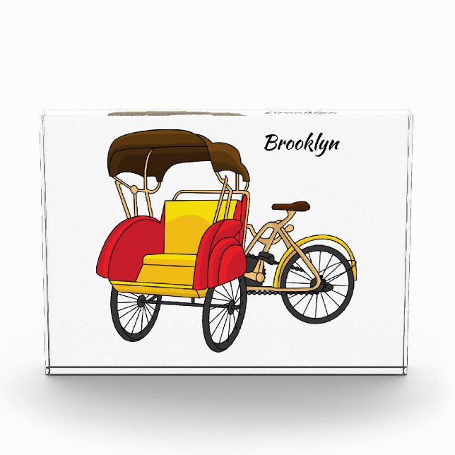 Pedicab Rickshaw Cartoon Illustration Fotoblock (Vorderseite)