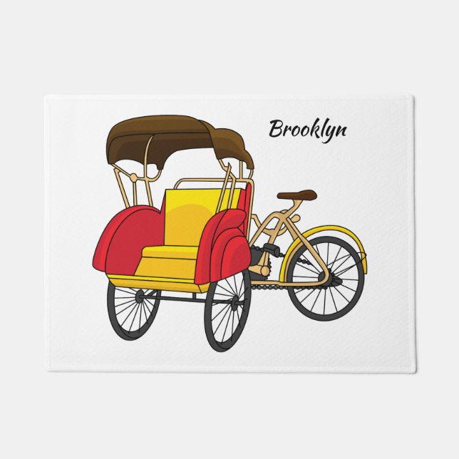 Pedicab Rickshaw Cartoon Illustration Fußmatte (Vorderseite)