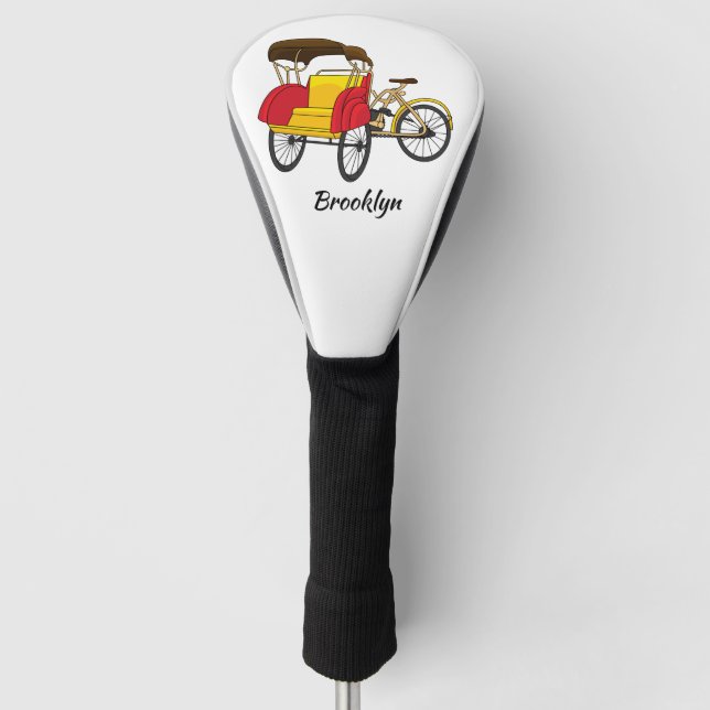 Pedicab Rickshaw Cartoon Illustration Golf Headcover (Vorderseite)