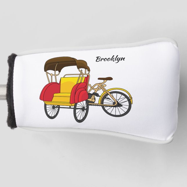 Pedicab Rickshaw Cartoon Illustration Golf Headcover (Vorderseite)