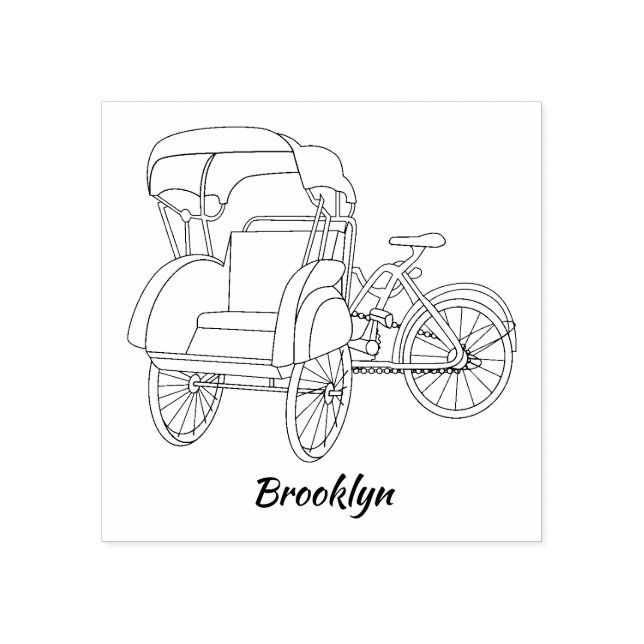 Pedicab Rickshaw Cartoon Illustration Gummistempel (Prägung)