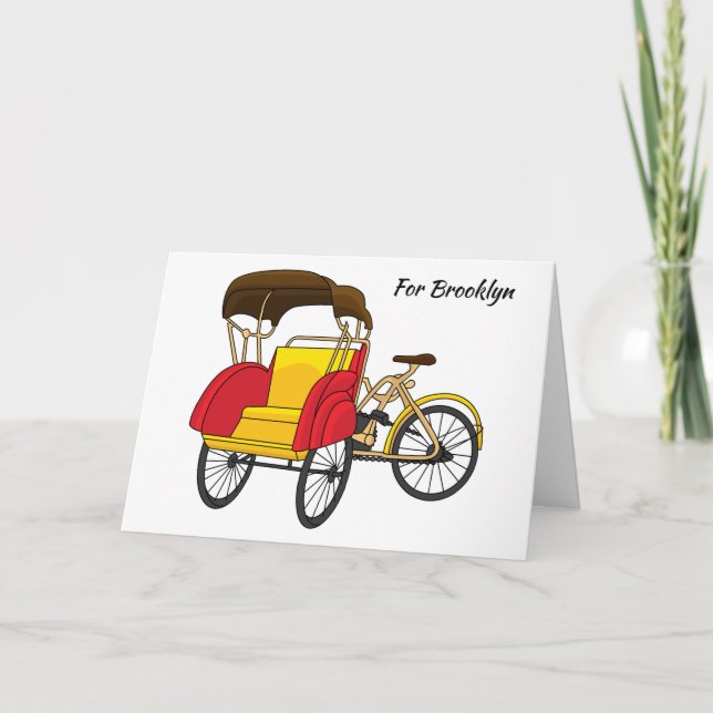 Pedicab Rickshaw Cartoon Illustration Karte (Vorderseite)