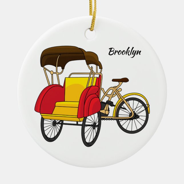 Pedicab Rickshaw Cartoon Illustration Keramik Ornament (Vorne)