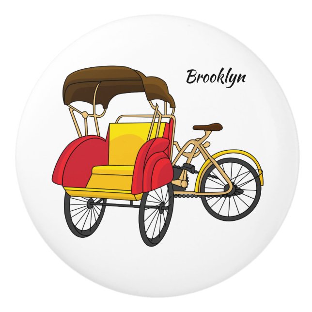 Pedicab Rickshaw Cartoon Illustration Keramikknauf (Vorderseite)