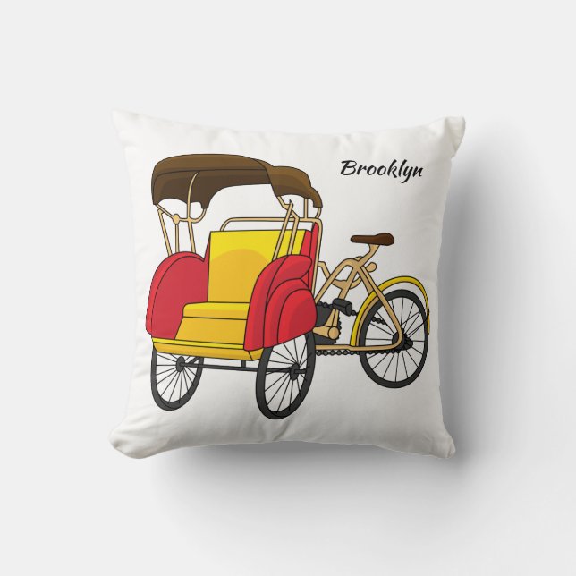 Pedicab Rickshaw Cartoon Illustration Kissen (Vorderseite)