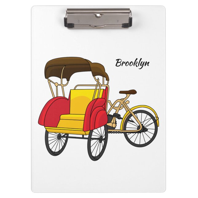 Pedicab Rickshaw Cartoon Illustration Klemmbrett (Vorderseite)