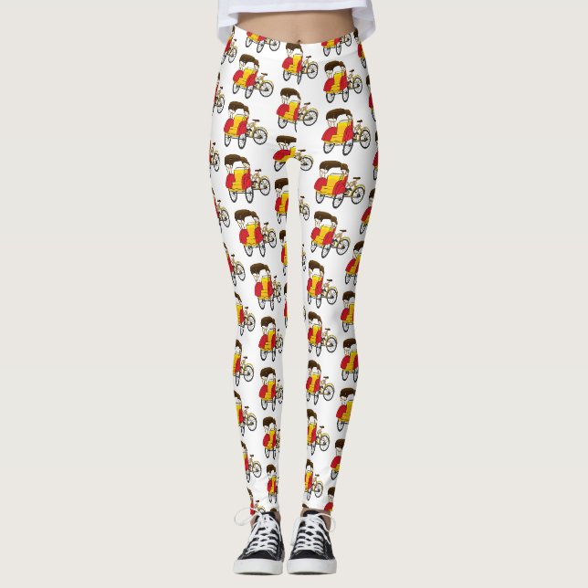 Pedicab Rickshaw Cartoon Illustration Leggings (Vorderseite)