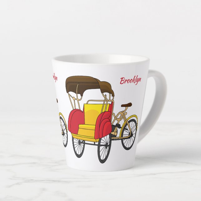 Pedicab Rickshaw Cartoon Illustration Milchtasse (Rechte Ecke)