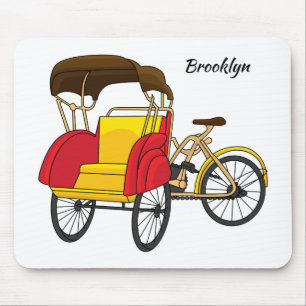 Pedicab Rickshaw Cartoon Illustration Mousepad