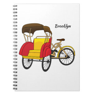 Pedicab Rickshaw Cartoon Illustration Notizblock