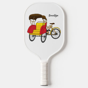 Pedicab Rickshaw Cartoon Illustration Pickleball Schläger