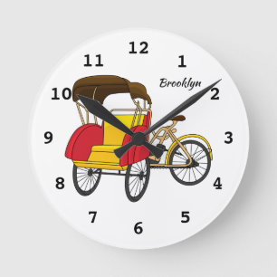 Pedicab rickshaw cartoon illustration runde wanduhr
