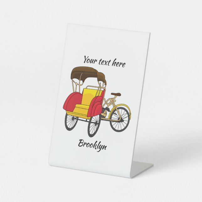 Pedicab Rickshaw Cartoon Illustration Sockelschild (Vorderseite)