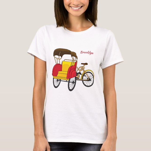 Pedicab Rickshaw Cartoon Illustration T-Shirt (Vorderseite)