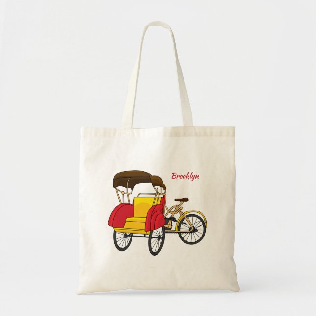 Pedicab Rickshaw Cartoon Illustration Tragetasche (Vorne)
