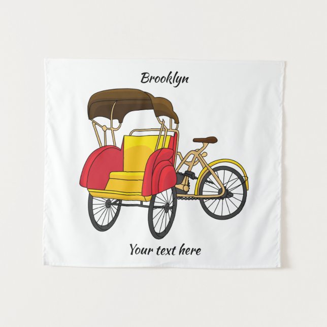 Pedicab Rickshaw Cartoon Illustration Wandteppich (Vorderseite (Horizontal))