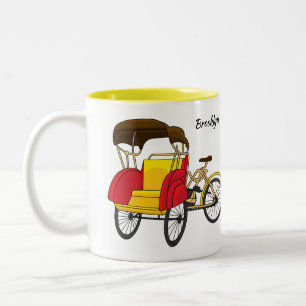 Pedicab Rickshaw Cartoon Illustration Zweifarbige Tasse
