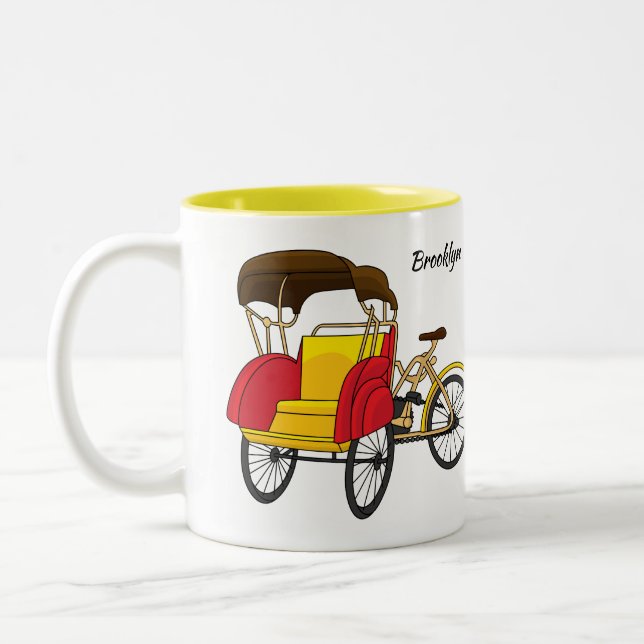 Pedicab Rickshaw Cartoon Illustration Zweifarbige Tasse (Links)