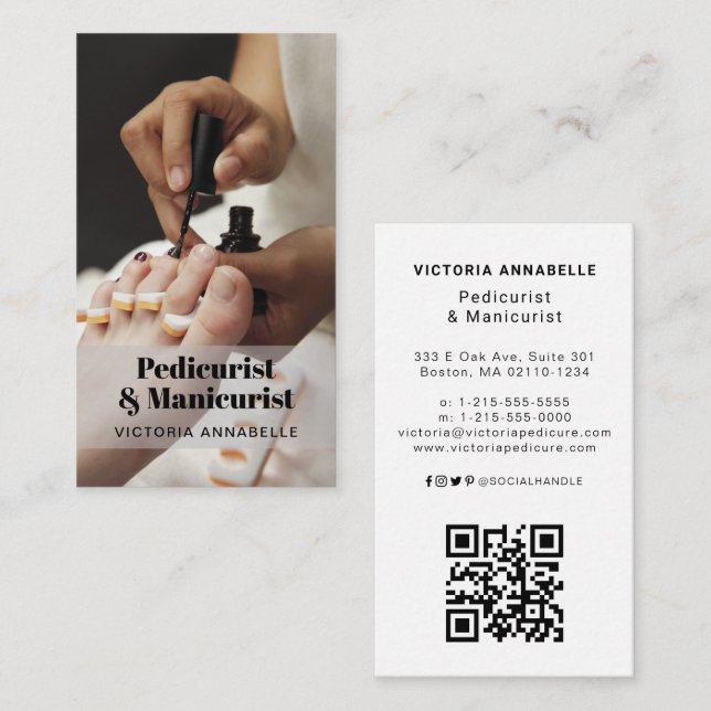 Pedicurist Foto QR Code Business Card Visitenkarte (Vorne/Hinten)