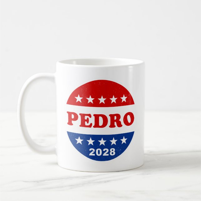 Pedro 2028 Red White Blue Retro Button Kaffeetasse (Links)