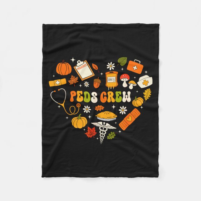 Peds Crew Nurse Fall Heart Pediatric Pumpkin Thank Fleecedecke (Vorderseite)