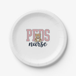 Peds-Krankenschwester-Teddybär-vintage-Shirt-Desig Pappteller