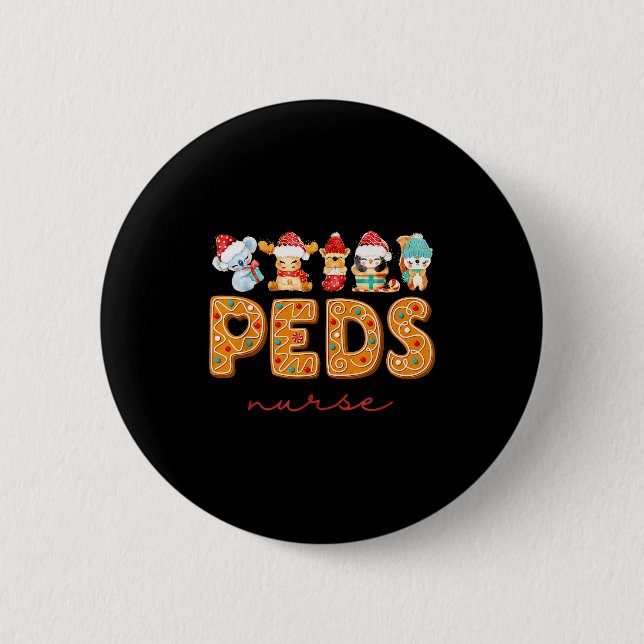 Peds Nurse Gingerbread Christmas Pediatric Nurse H Button (Vorderseite)