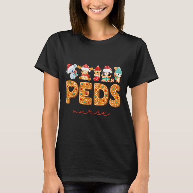 Peds Nurse Gingerbread Christmas Pediatric Nurse H T-Shirt (Vorderseite)