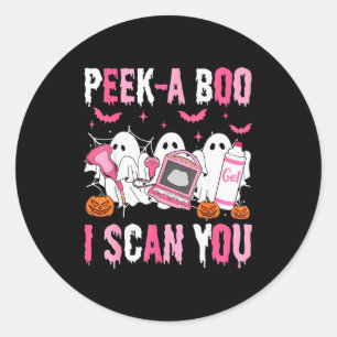 Peek A Boo ich scanne dich gruseliger Sonographer  Runder Aufkleber