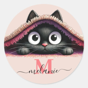 Peek-a-Boo Kätzchen Schrift Name Monogram Mädchen' Runder Aufkleber