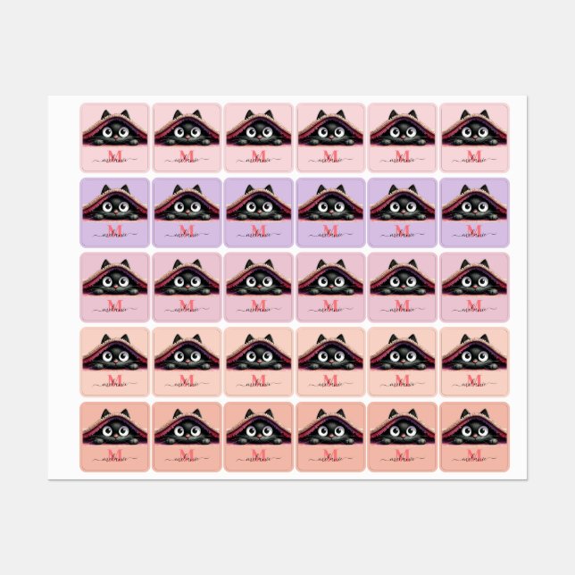 Peek-a-Boo Kitten Script Name Monogram Girls' Etiketten (Blatt)