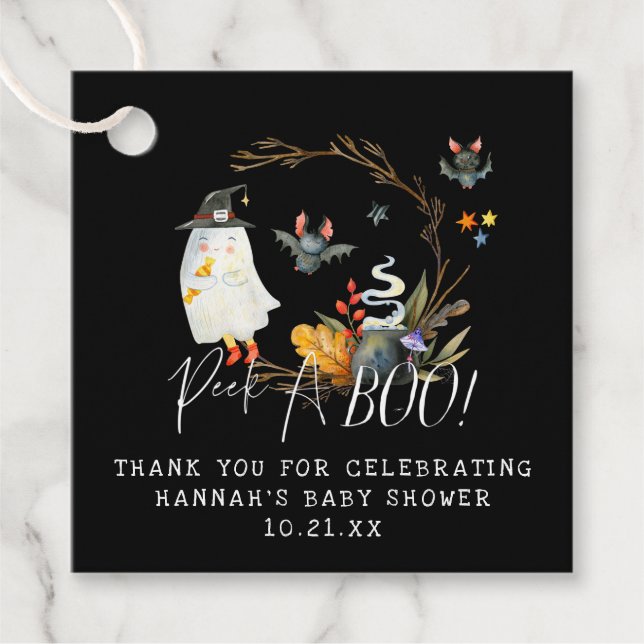 Peek A-Boo Little Ghost Halloween Baby Shower Geschenkanhänger (Vorderseite)