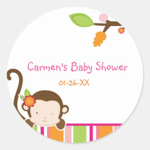 Peek A Boo Mädchen-Affen-Baby-Shower Favor Sticker