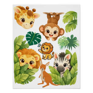 Peek-a-Boo-Safari-Freunde-Nursery-Wandkunst Poster