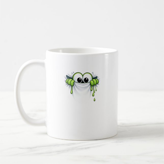 Peek-a-Slime! Cute Goo Monster Peeking Design Kaffeetasse (Links)